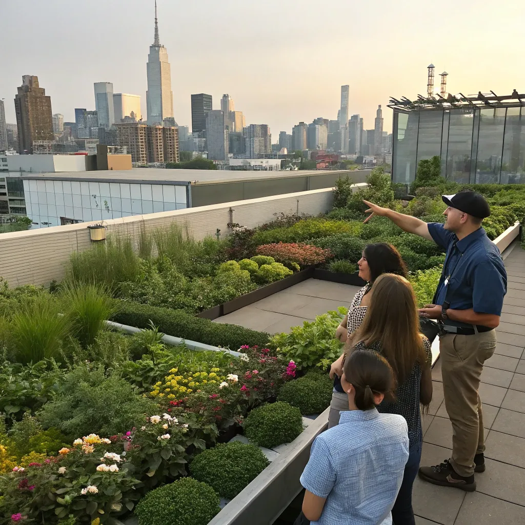 A professional rooftop garden design course in progress with instructor guidance